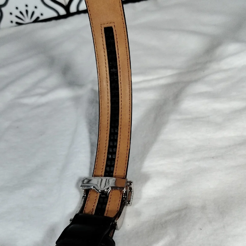 Chaps Boy's Black Leather Ratchet Belt With Silver Buckle Size M 26-28 Like New